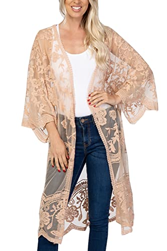 YouKD Damen Strickjacke Mit Spitze Durchsichtiges Kleid Boho Lang Kimono Strandbadeanzug Kleider Vertuschen von YouKD