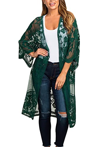 YouKD Damen Strickjacke Mit Spitze Durchsichtiges Kleid Boho Lang Kimono Strandbadeanzug Kleider Vertuschen von YouKD