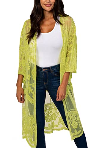 YouKD Damen Strickjacke Mit Spitze Durchsichtiges Kleid Boho Lang Kimono Strandbadeanzug Kleider Vertuschen von YouKD