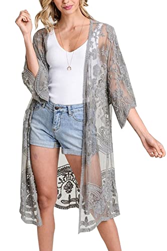 YouKD Damen Strickjacke Mit Spitze Durchsichtiges Kleid Boho Lang Kimono Strandbadeanzug Kleider Vertuschen von YouKD