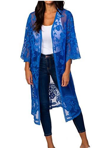 YouKD Damen Strickjacke Mit Spitze Durchsichtiges Kleid Boho Lang Kimono Strandbadeanzug Kleider Vertuschen von YouKD