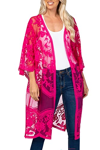 YouKD Damen Strickjacke Mit Spitze Durchsichtiges Kleid Boho Lang Kimono Strandbadeanzug Kleider Vertuschen von YouKD