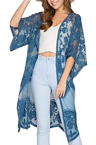 YouKD Damen Strickjacke Mit Spitze Durchsichtiges Kleid Boho Lang Kimono Strandbadeanzug Kleider Vertuschen von YouKD