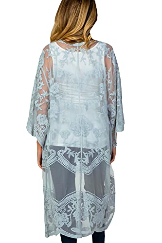 YouKD Damen Strickjacke Mit Spitze Durchsichtiges Kleid Boho Long Kimono Strandbadeanzug Kleider Vertuschen von YouKD
