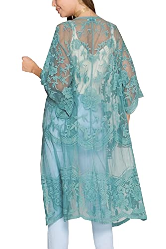 YouKD Damen Strickjacke Mit Spitze Durchsichtiges Kleid Boho Long Kimono Strandbadeanzug Kleider Vertuschen von YouKD