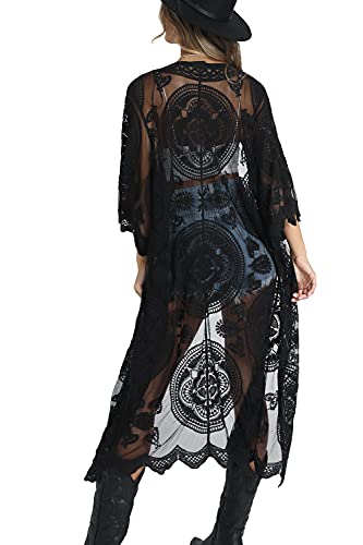 YouKD Damen Strickjacke Mit Spitze Durchsichtiges Kleid Boho Long Kimono Strandbadeanzug Kleider Vertuschen von YouKD