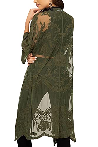 YouKD Damen Strickjacke Mit Spitze Durchsichtiges Kleid Boho Long Kimono Strandbadeanzug Kleider Vertuschen von YouKD