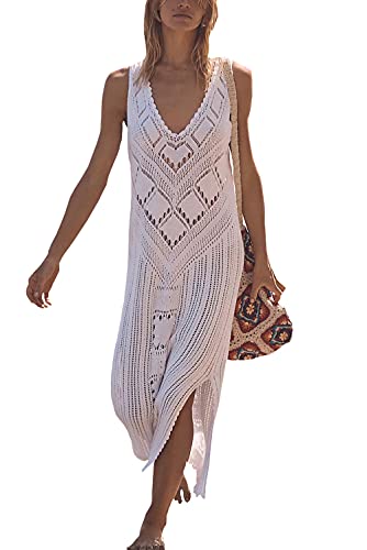 YouKD Damen Strickweste Langes Kleid V-Ausschnitt Kaftan Roben Sommer Aufdecken Kleid von YouKD