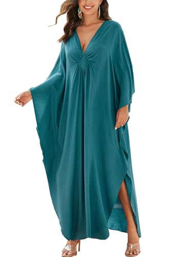 YouKD Damen einfarbiges böhmisches Kaftankleid Strandüberzüge in Übergröße Bademäntel Einheitsgröße von YouKD