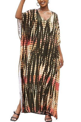 YouKD Drucken Blumen Langer Kaftan Maxikleid mit V-Ausschnitt Boho-Strand-Badeanzug Maxikleid für Frauen von YouKD