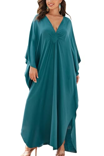 YouKD Einfarbiger Langer Kaftan für Damen Maxikleid Plusgröße Homewear Bikini Beach Cover Up Roben von YouKD