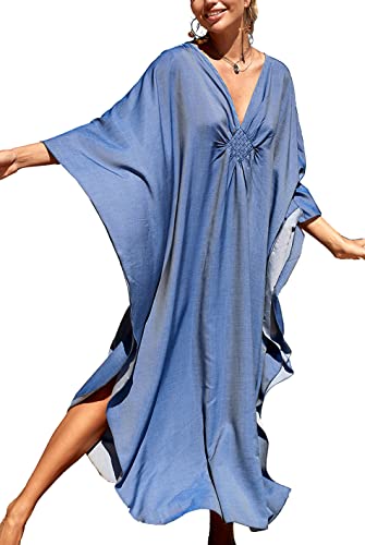 YouKD Einfarbiger Langer Kaftan für Damen Maxikleid Plusgröße Homewear Bikini Beach Cover Up Roben von YouKD