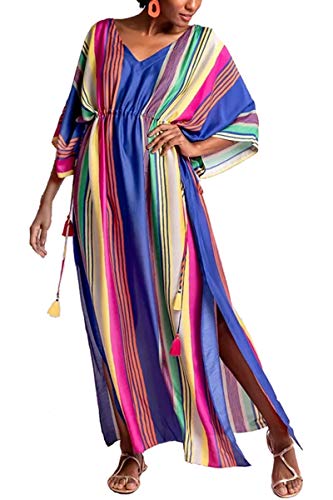 YouKD Frauen Sommer Kaftan Maxi Böhmisches Kleid Strand Bikini Vertuschung Robe Lang Kimono One Size von YouKD