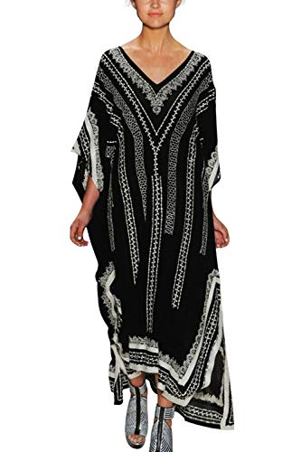 YouKD Frauen Sommer Lange Kaftan Maxi Bohemian Kleid Strand Vertuschungen Bikini Robe Loungewear One Size von YouKD
