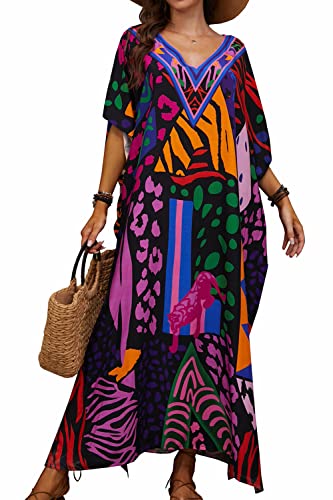 YouKD Geräumiges Kleid Druckmuster Kaftan Boho-Roben Strand Vertuschungen Geräumige Kleider für Frauen von YouKD