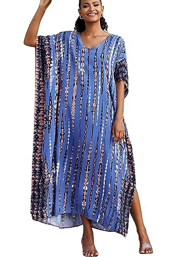 YouKD Langer Kaftan-Robe Mit V-Ausschnitt Mit Blumenmuster Boho Strandbadeanzug Aufdecken Maxikleid für Damen von YouKD