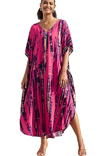 YouKD Langer Kaftan-Robe Mit V-Ausschnitt Mit Blumenmuster Boho Strandbadeanzug Aufdecken Maxikleid für Damen von YouKD