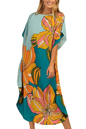 YouKD Maxi Kleid Print Muster Kaftan Boho Roben Strand Cover-ups Geräumige Kleider für Frauen von YouKD