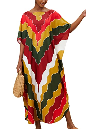 YouKD Maxi Kleid Print Muster Kaftan Boho Roben Strand Cover-ups Geräumige Kleider für Frauen von YouKD