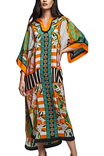 YouKD Maxi Robe V-Ausschnitt Kaftan Boho Beach Bikini Cover Up Kleid Plus Size Loungewear für Damen von YouKD