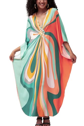 YouKD Maxikleid V-Ausschnitt Kaftan Boho Roben Strandkleid Maxikleid für Frauen von YouKD