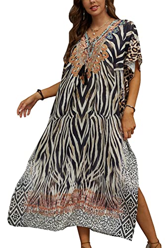 YouKD Maxikleid mit Blumenmuster Kaftan Boho-Strand-Bikini-Überzug Übergröße Loungewear für Damen von YouKD