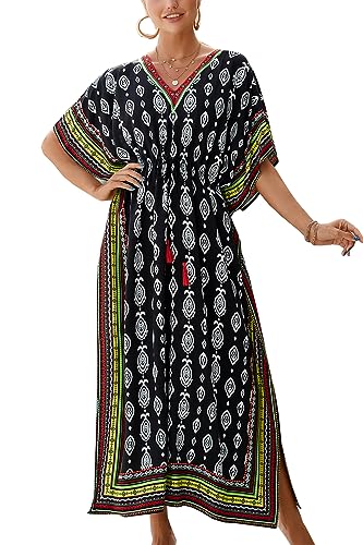 YouKD Maxikleid mit V-Ausschnitt Kaftan Boho Beach Bikini Cover Up Robe Plus Size Loungewear für Frauen von YouKD