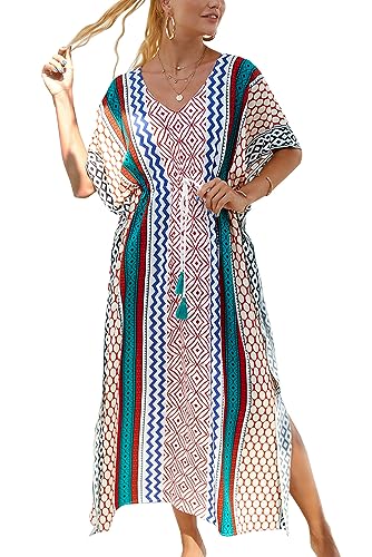 YouKD Maxikleid mit V-Ausschnitt Kaftan Boho Beach Bikini Cover Up Robe Plus Size Loungewear für Frauen von YouKD