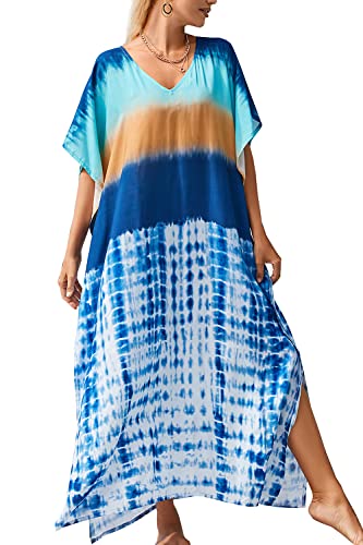 YouKD Maxikleid mit V-Ausschnitt Kaftan Boho-Roben Strandkleid geräumige Kleider für Frauen von YouKD