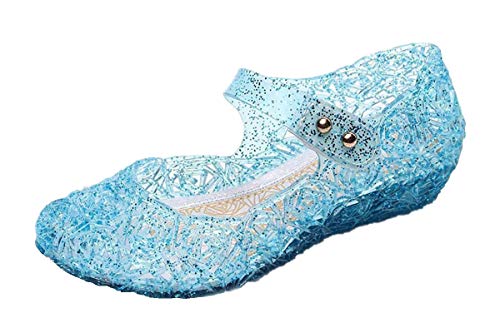 YouKD Prinzessin Cosplay Schuhe für Mädchen Kristall Sandalen Gelee Schuhe für Halloween Geburtstagsfeier Karneval Blau Klettverschluss EU26 von YouKD