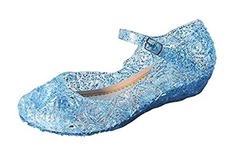 YouKD Prinzessin Cosplay Schuhe für Mädchen Kristall Sandalen Gelee Schuhe für Halloween Geburtstagsfeier Karneval Blau Schnalle EU25 von YouKD