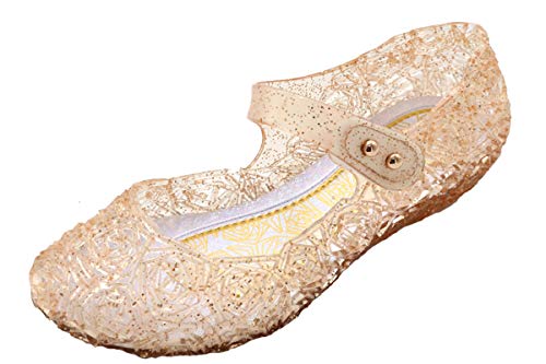 YouKD Prinzessin Cosplay Schuhe für Mädchen Kristall Sandalen Gelee Schuhe für Halloween Geburtstagsfeier Karneval Golden Klettverschluss EU26 von YouKD