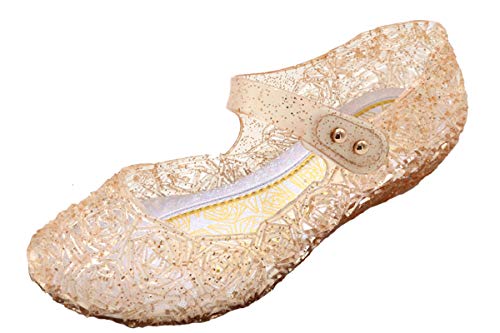 YouKD Prinzessin Cosplay Schuhe für Mädchen Kristall Sandalen Gelee Schuhe für Halloween Geburtstagsfeier Karneval Golden Klettverschluss EU31 von YouKD