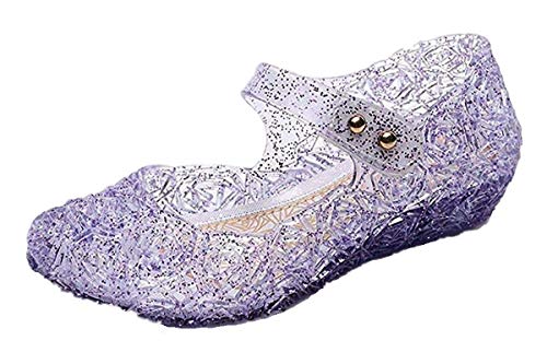 YouKD Prinzessin Cosplay Schuhe für Mädchen Kristall Sandalen Gelee Schuhe für Halloween Geburtstagsfeier Karneval Lila Klettverschluss EU25 von YouKD