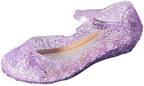 YouKD Prinzessin Cosplay Schuhe für Mädchen Kristall Sandalen Gelee Schuhe für Halloween Geburtstagsfeier Karneval Lila Schnalle EU23 von YouKD