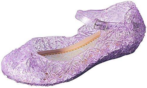 YouKD Prinzessin Cosplay Schuhe für Mädchen Kristall Sandalen Gelee Schuhe für Halloween Geburtstagsfeier Karneval Lila Schnalle EU30 von YouKD