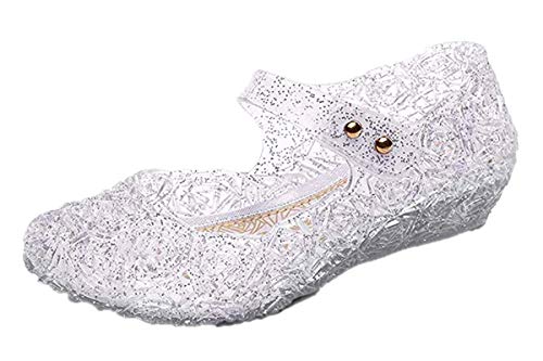 YouKD Prinzessin Cosplay Schuhe für Mädchen Kristall Sandalen Gelee Schuhe für Halloween Geburtstagsfeier Karneval Weiß Klettverschluss EU26 von YouKD