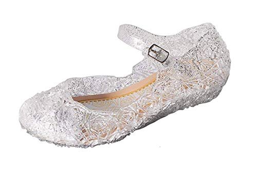 YouKD Prinzessin Cosplay Schuhe für Mädchen Kristall Sandalen Gelee Schuhe für Halloween Geburtstagsfeier Karneval Weiß Schnalle EU27 von YouKD