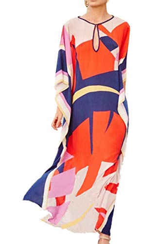 YouKD Sommer Baumwolldruck Floral Loose Caftan Boho Beach Bikini Cover Up Kleid Plus Size Robe für Frauen von YouKD