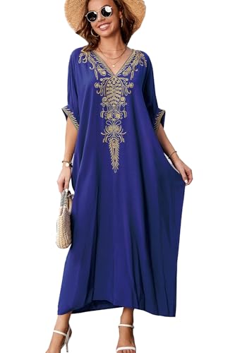 YouKD Sommer Baumwolle Bestickt Blumen Lose Kaftan Boho Beach Bikini Cover Up Kleid Plus Size Robe für Frauen von YouKD