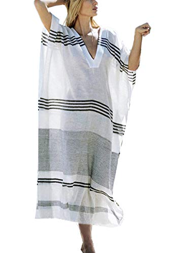 YouKD Sommer Baumwolle Loose V-Ausschnitt Caftan Boho Beach Bikini Cover Up Kleid Plus Size Robe für Frauen von YouKD