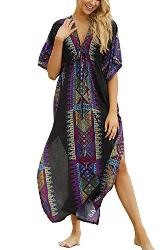 YouKD Sommer Druck Blumen Lose Caftan Boho Beach Bikini Cover Up Kleid Plus Size Robe für Frauen von YouKD