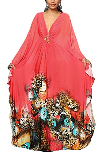 YouKD Sommer Floral Loose Kaftan Boho Beach Bikini Cover Up Kleid Maxi Robe für Frauen von YouKD