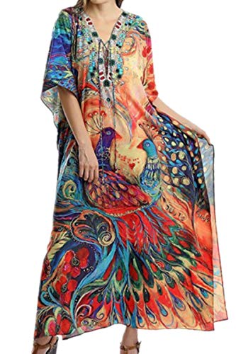 YouKD Sommer Print Floral Lang Kaftan Bohemian Beach Badeanzug Cover Up Plus Size Kleid für Frauen von YouKD