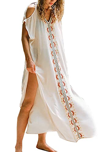 YouKD Sommer bestickter Langer Kaftan Bohemian Beach Badeanzug Cover Up Maxi Bademäntel für Frauen von YouKD