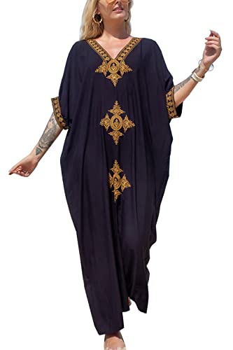 YouKD Sommer bestickter Langer Kaftan Bohemian Kimono Beach Badeanzug Cover Up Maxikleid für Frauen von YouKD