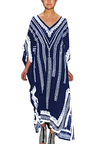 YouKD V-Ausschnitt Kaftan Bohemian Robe Fledermausärmel Homewear Plus Size Kleid für Frauen von YouKD