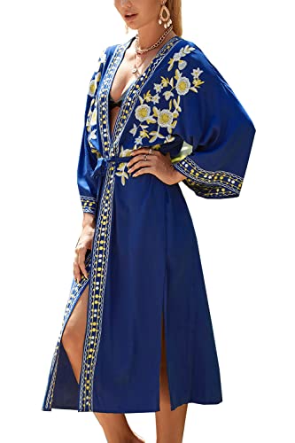 YouKD bestickte Blumen Loose Caftan Boho Beach Bikini Cover Up Kleid Plus Size Robe für Frauen von YouKD