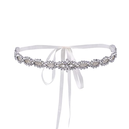 YouLaPan Gürtel Braut Guertel Hochzeit Perlen Glitzergürtel für Abendkleid Strass Silber Damen Brautkleid (Elfenbein) von YouLaPan