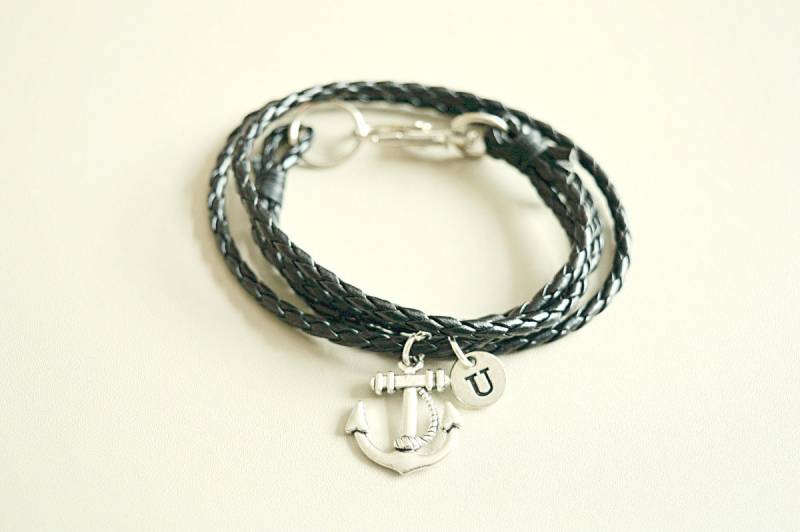 Anker Herrenarmband, Geschenk Für Freund, Verstellbares Armband, Herrenarmband, Bettelarmband, Lederarmband, Schwarzes Personalisiert von YouLoveYouShop